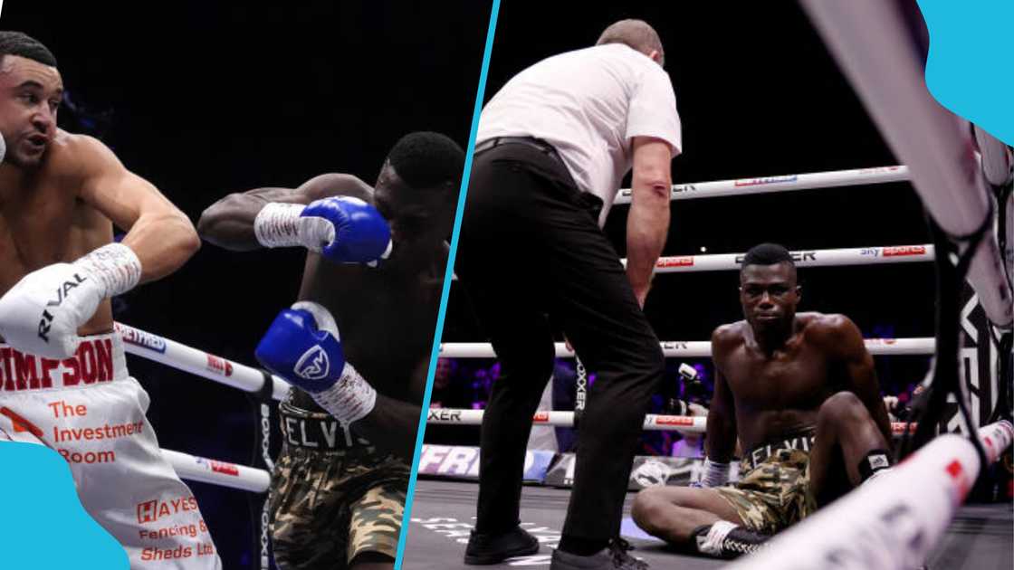Callum Simpson stops Ghanaian boxer Elvis Ahorgah. Callum Simpson stops Ghanaian boxer Elvis Ahorgah.