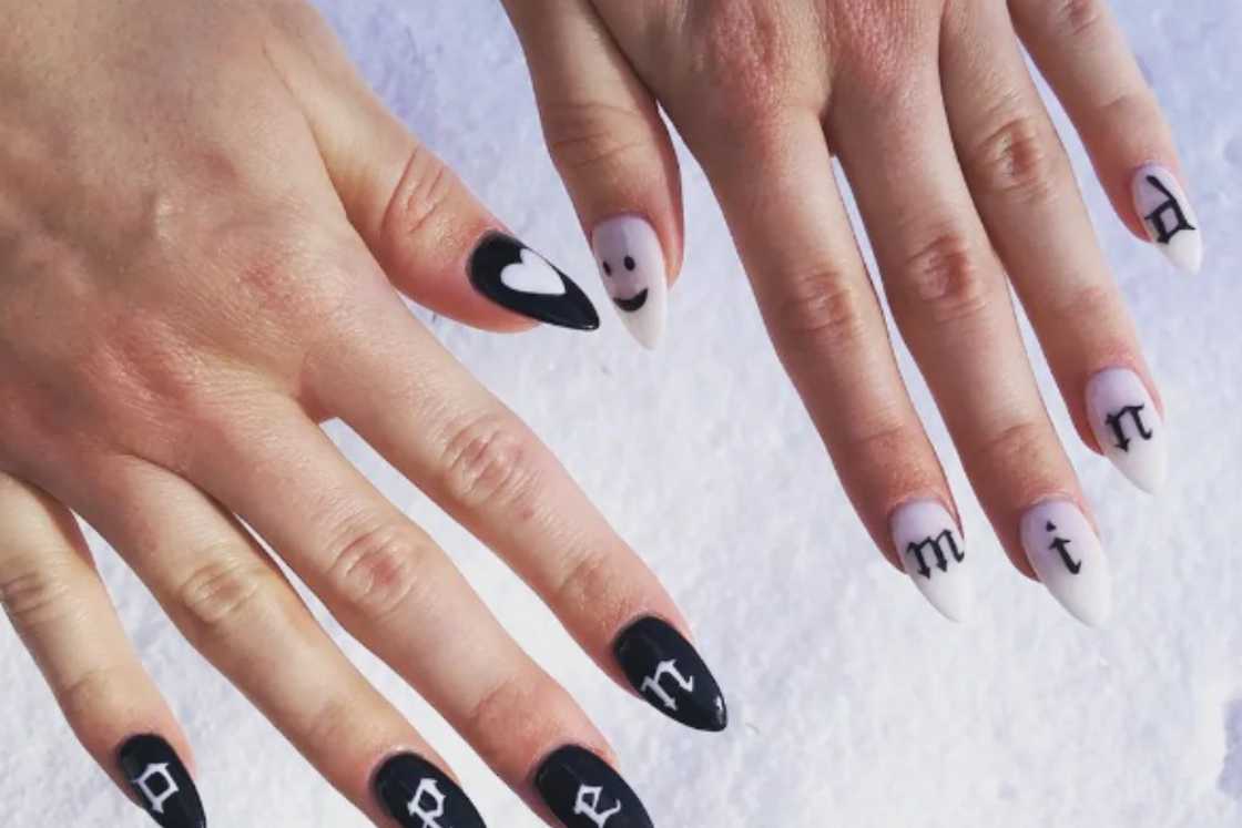 White nails with design