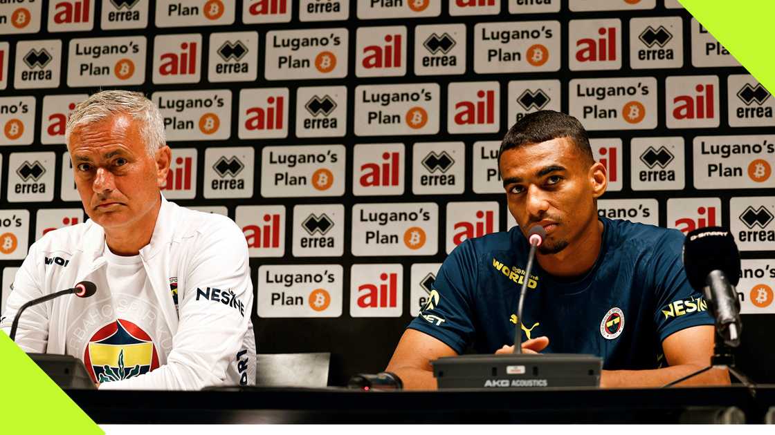 Jose Mourinho and Alexander Djiku at a presser.