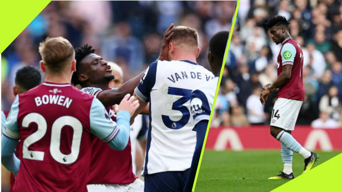 Mohammed Kudus red carded in West Ham defeated. Mohammed Kudus red carded in West Ham defeated.