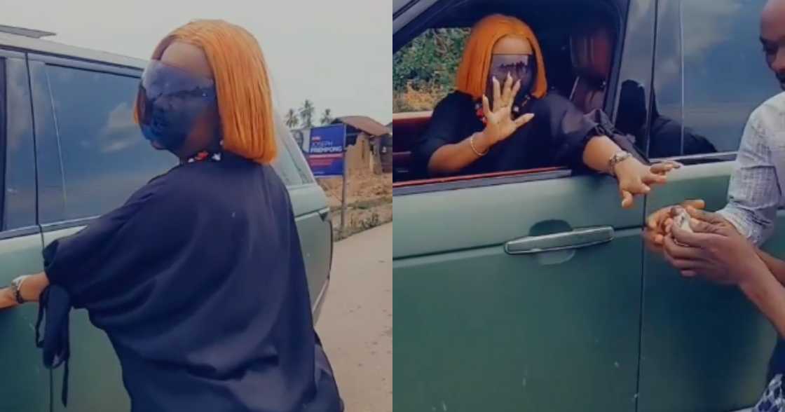 Nana Ama McBrown cruises in town in Range Rover, shows fans love as she gifts them money