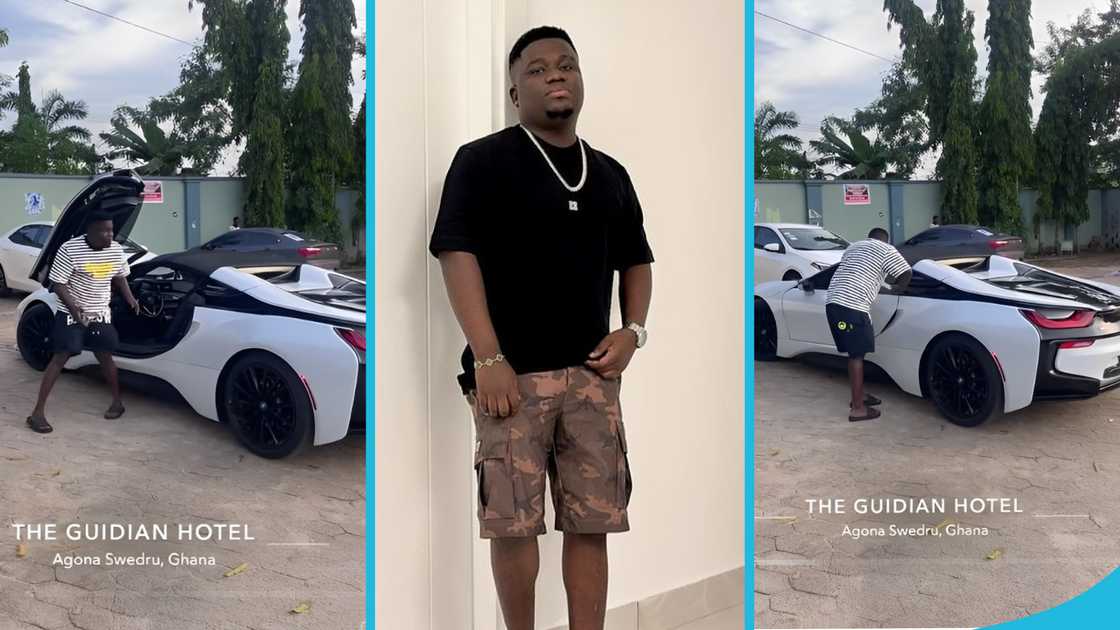 Abu Trica, 2019 BMW i8 Roadster, Abu Trica flaunts car, Abu Trica's cars, Swedru businessman, Abu Trica's 2019 BMW i8 Roadster