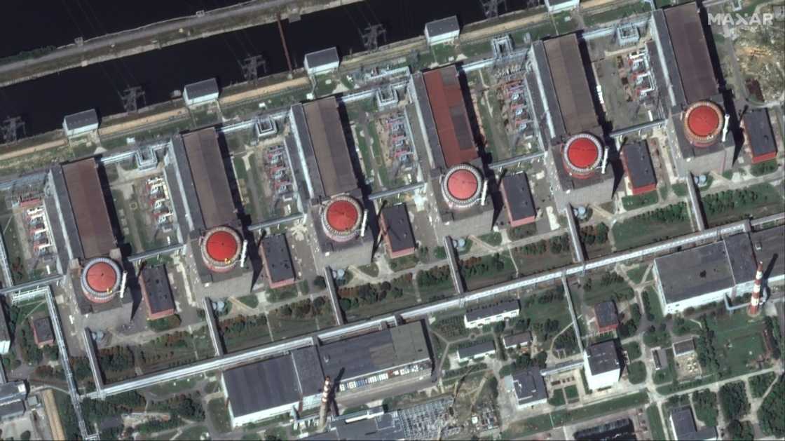 This handout satellite image courtesy of Maxar Technologies, released on August 19, 2022, shows the Zaporizhzhia nuclear power plant This handout satellite image courtesy of Maxar Technologies, released on August 19, 2022, shows the Zaporizhzhia nuclear power plant