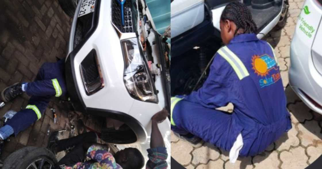 Beautiful Ghanaian Female Technocrat Shares Picture of Herself Repairing a Car; Netizens React