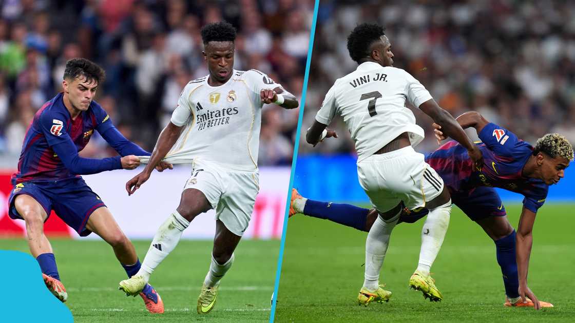 Vinicius Jr, Pedri, Lamine Yamal, Real Madrid, FC Barcelona, El Clasico, Vinicius dribbles Pedri, Vinicius riles Yamal, Real Madrid defeats Barcelona. Vinicius Jr, Pedri, Lamine Yamal, Real Madrid, FC Barcelona, El Clasico, Vinicius dribbles Pedri, Vinicius riles Yamal, Real Madrid defeats Barcelona.