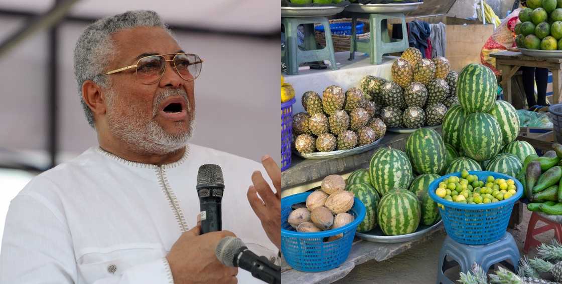 Photo of Former President Jerry John Rawlings and farm produce