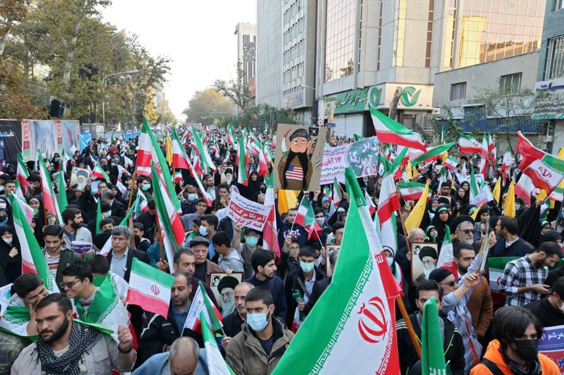 Iranians rally outside the former US embassy in Tehran to mark 43 years since supporters of the Islamic revolution took 50 embassy staff hostage Iranians rally outside the former US embassy in Tehran to mark 43 years since supporters of the Islamic revolution took 50 embassy staff hostage