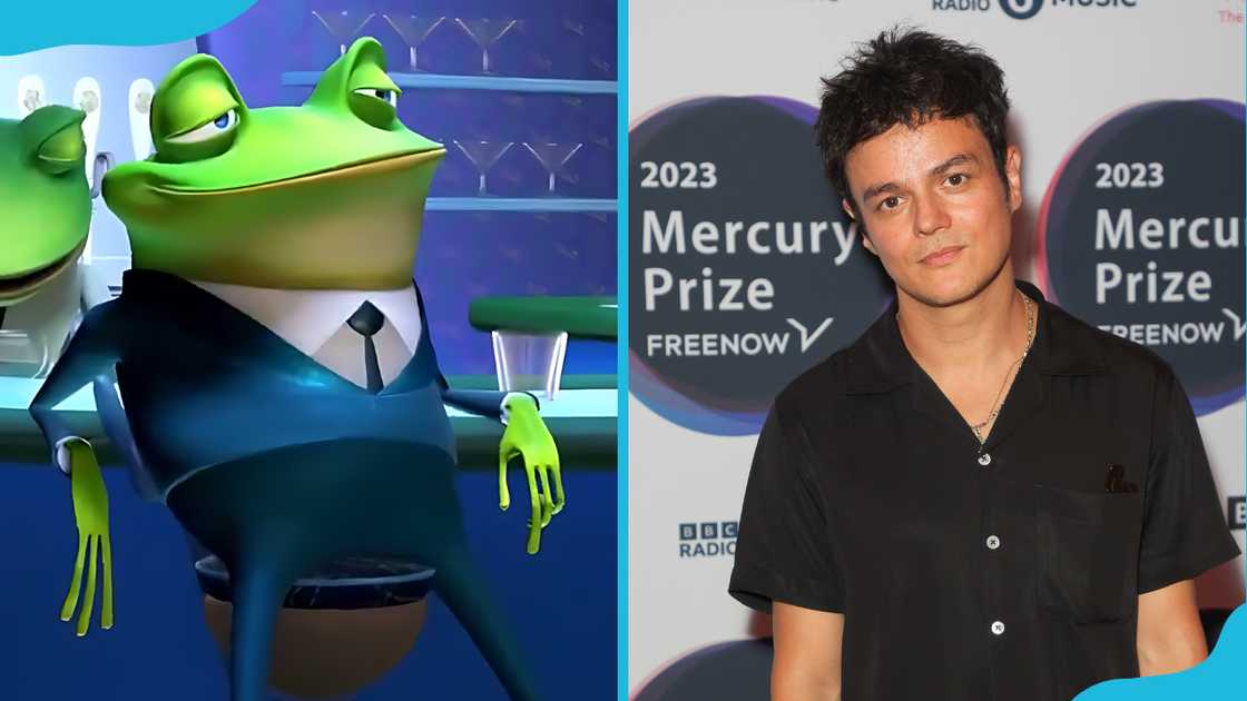 Frankie the frog (L) and his singing voice actor, Jamie Cullum (R).