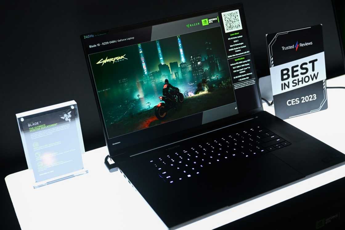 A gaming laptop is displayed at the Razer booth A gaming laptop is displayed at the Razer booth