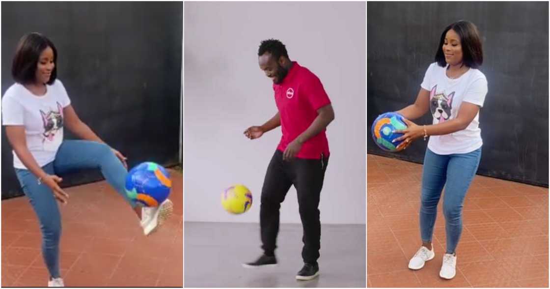 Berla Mundi and Michael Essien in ball juggling battle Berla Mundi and Michael Essien in ball juggling battle