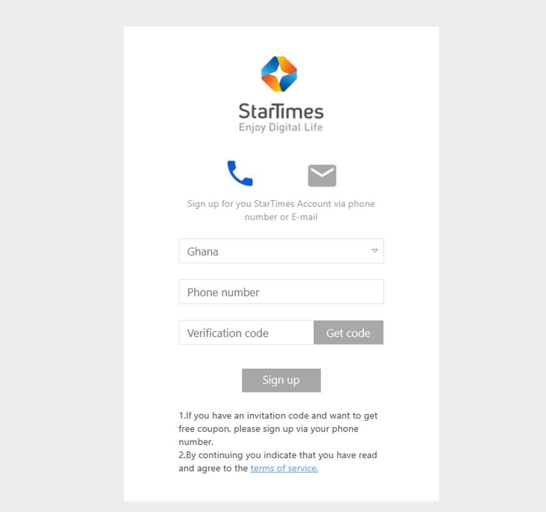 StarTimes Ghana sign up page