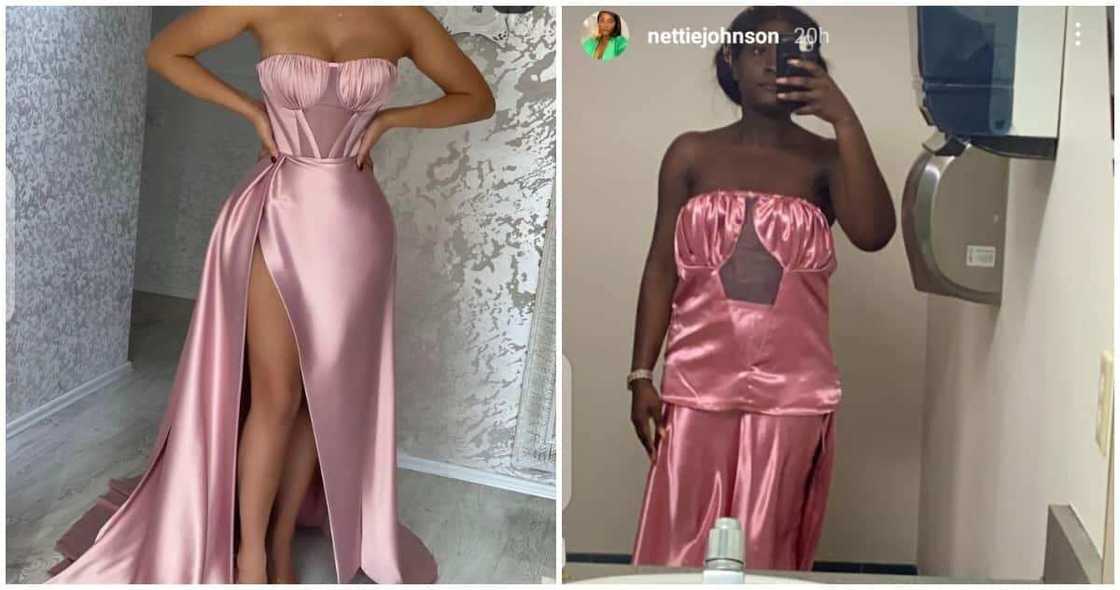 Lady shares photo of dress she bought online. Lady shares photo of dress she bought online.
