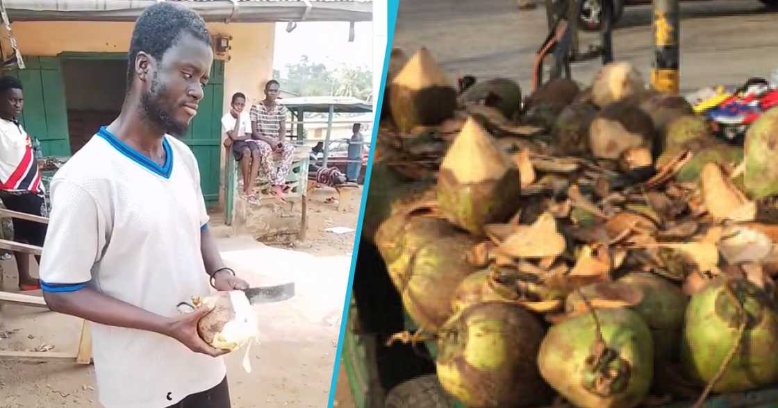 Photo of visually impaired coconut seller.