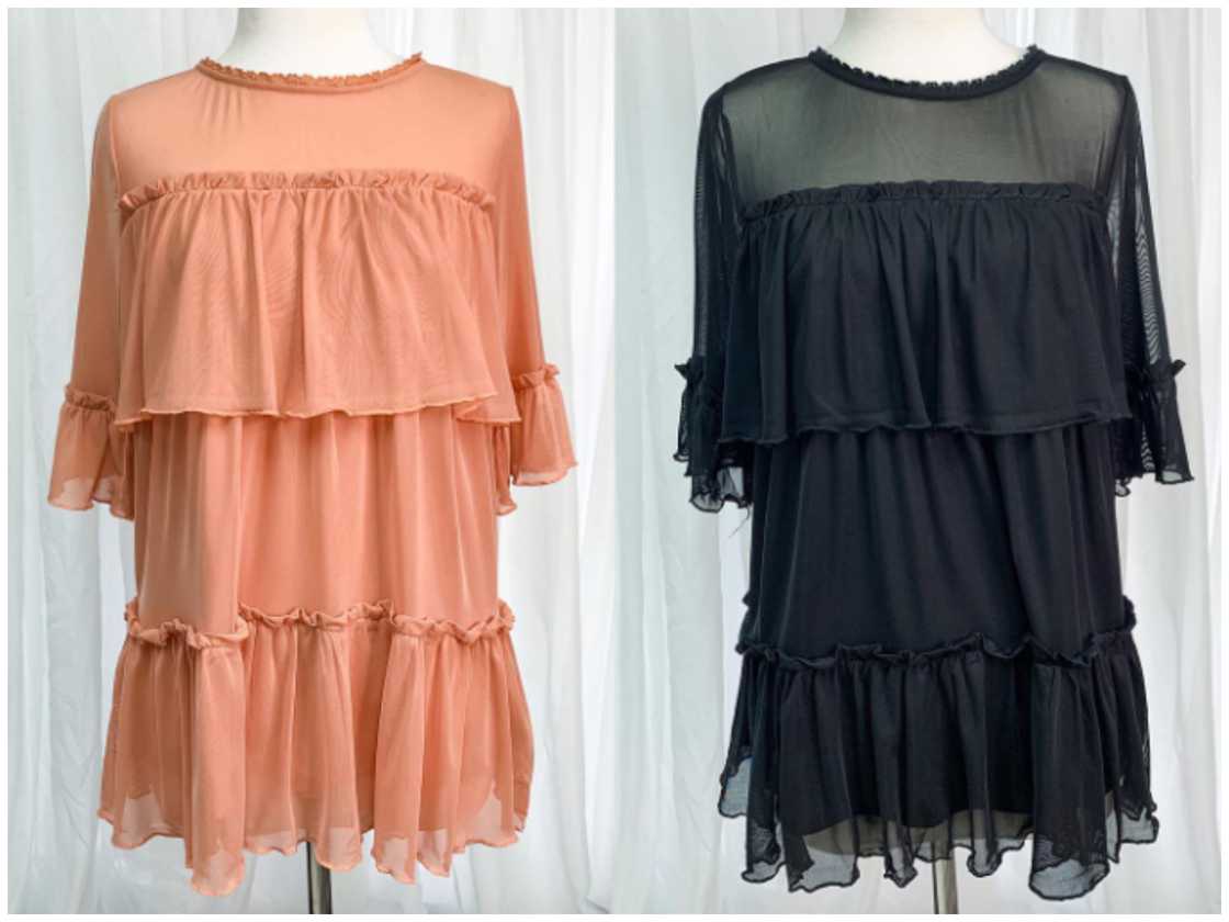 Pink and black tiered tops. Pink and black tiered tops.