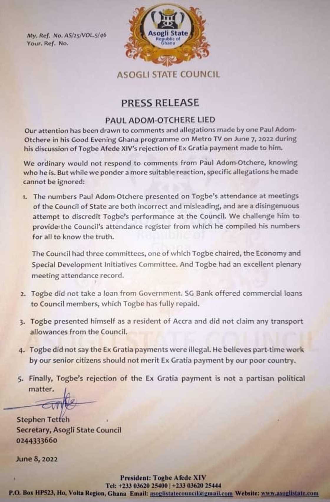 Asogli State statement Asogli State statement