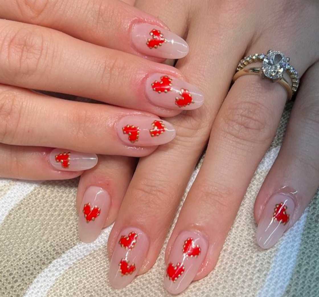 Cute heart milky nails