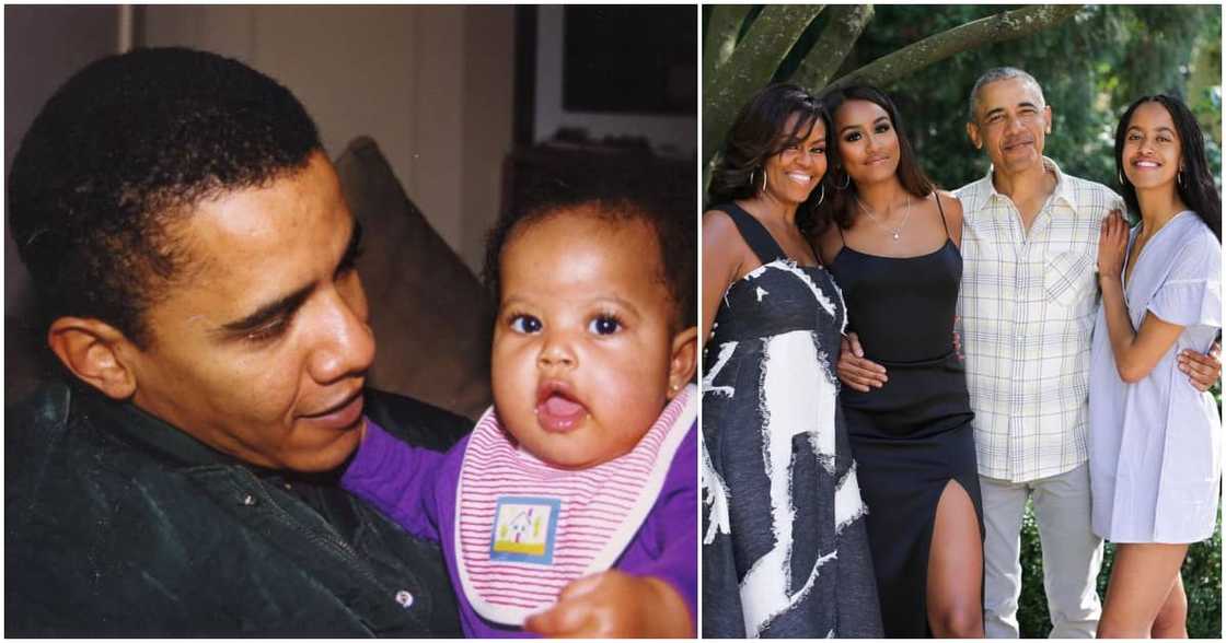 Barack Obama and Malia throwback photo (l). Obama's family (r). Barack Obama and Malia throwback photo (l). Obama's family (r).