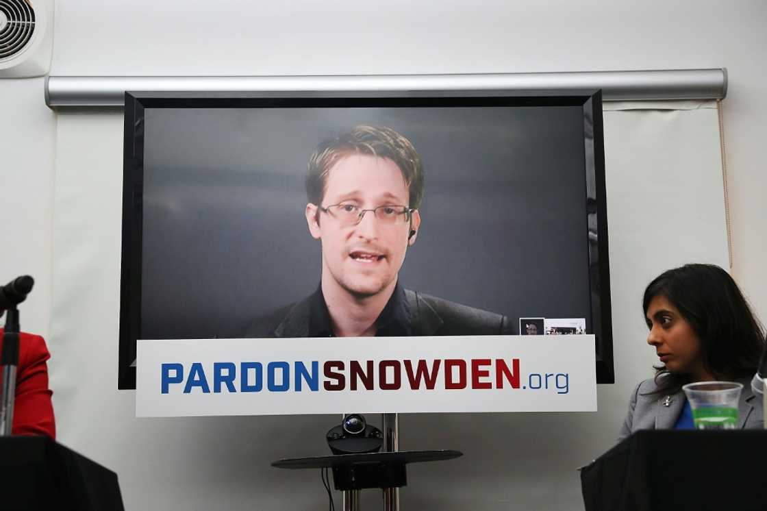 Edward Snowden speaking via video link at a news conference for the launch of a campaign calling for then president Obama to pardon him in September 2016 in New York City Edward Snowden speaking via video link at a news conference for the launch of a campaign calling for then president Obama to pardon him in September 2016 in New York City