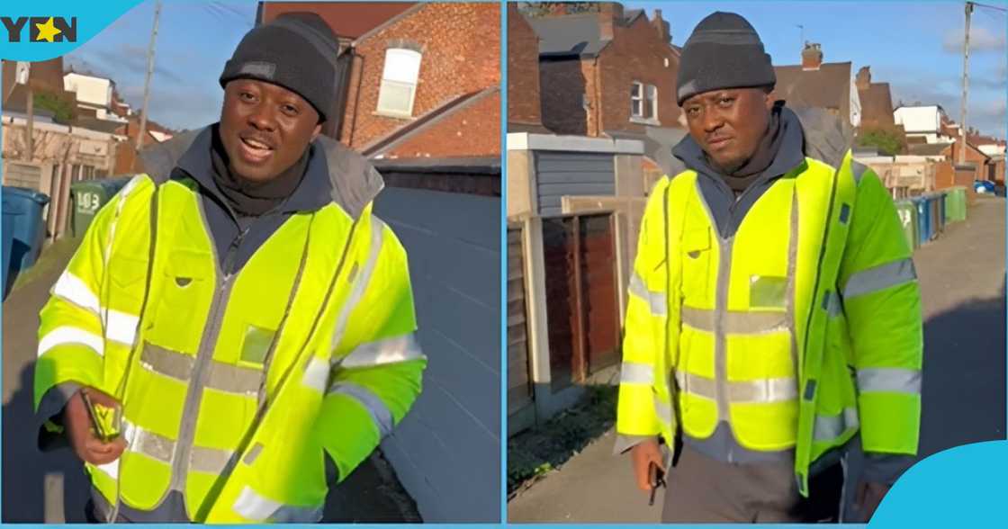 Photo of a Ghanaian man in the UK in a happy mood after becoming a Warehouse manager in the UK.