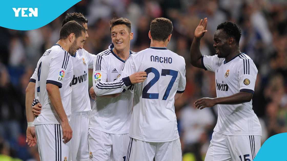 Michael Essien, Nacho Fernandes, Mesut Ozil, Cristiano Ronaldo, Real Madrid Karim Benzema. Michael Essien, Nacho Fernandes, Mesut Ozil, Cristiano Ronaldo, Real Madrid Karim Benzema.