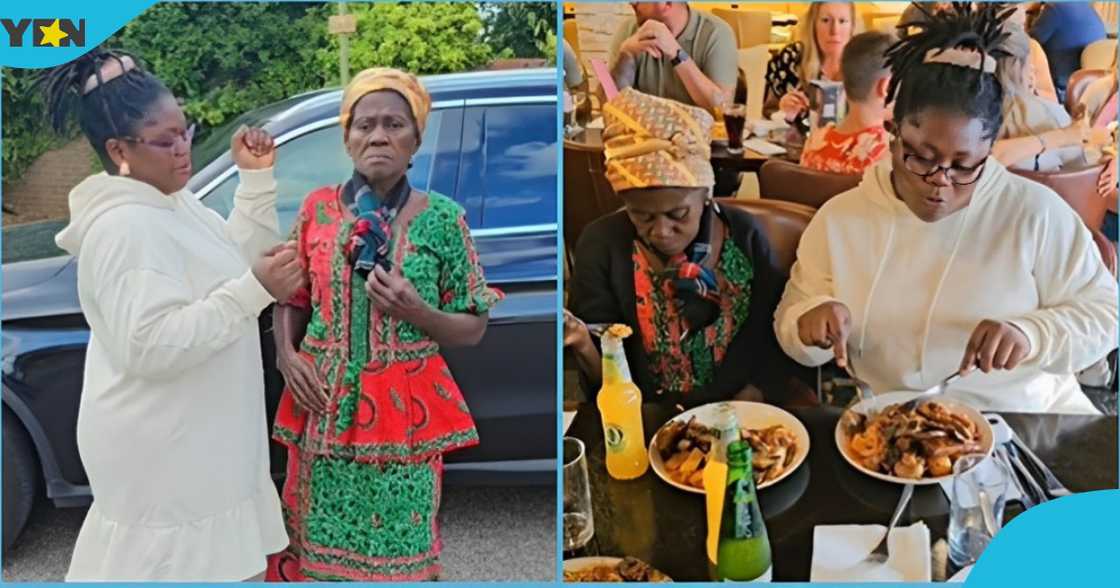 Photo of elderly Ghanaian woman having fun after travelling to the UK