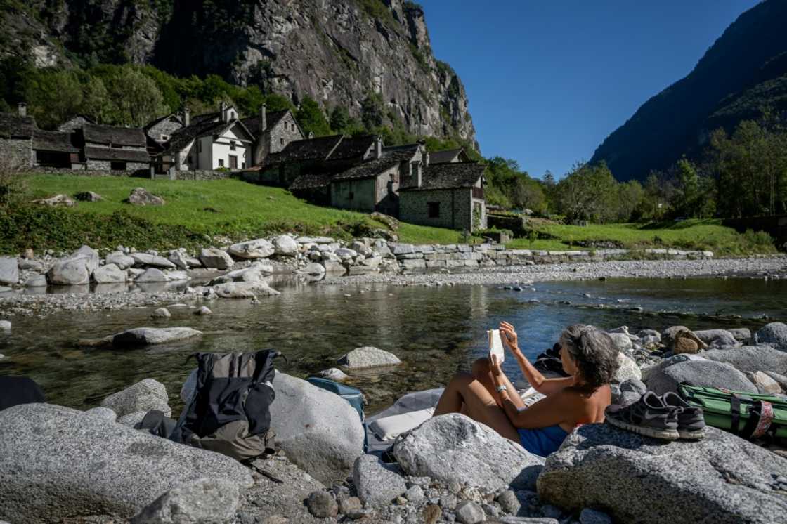 October sunbathing next to the tiny village of Roseto near Cevio