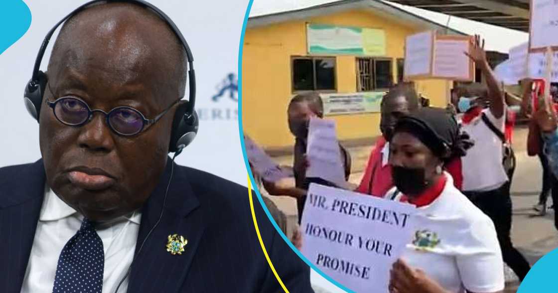 President Akufo Addo and protesting NABCo trainees.