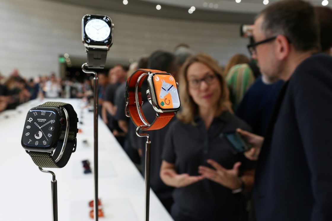 Apple Watches on display in Cupertino, California on September 12, 2023