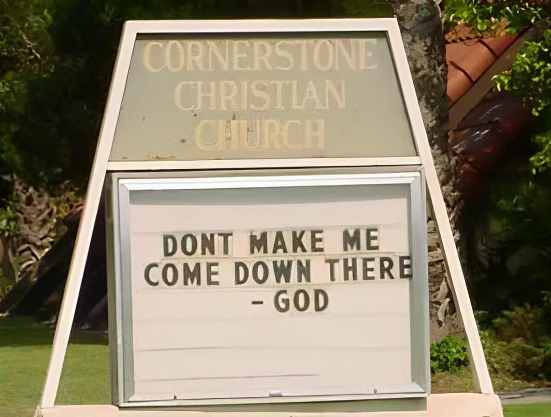 Humorous church sign by Cornerstone Christian Church