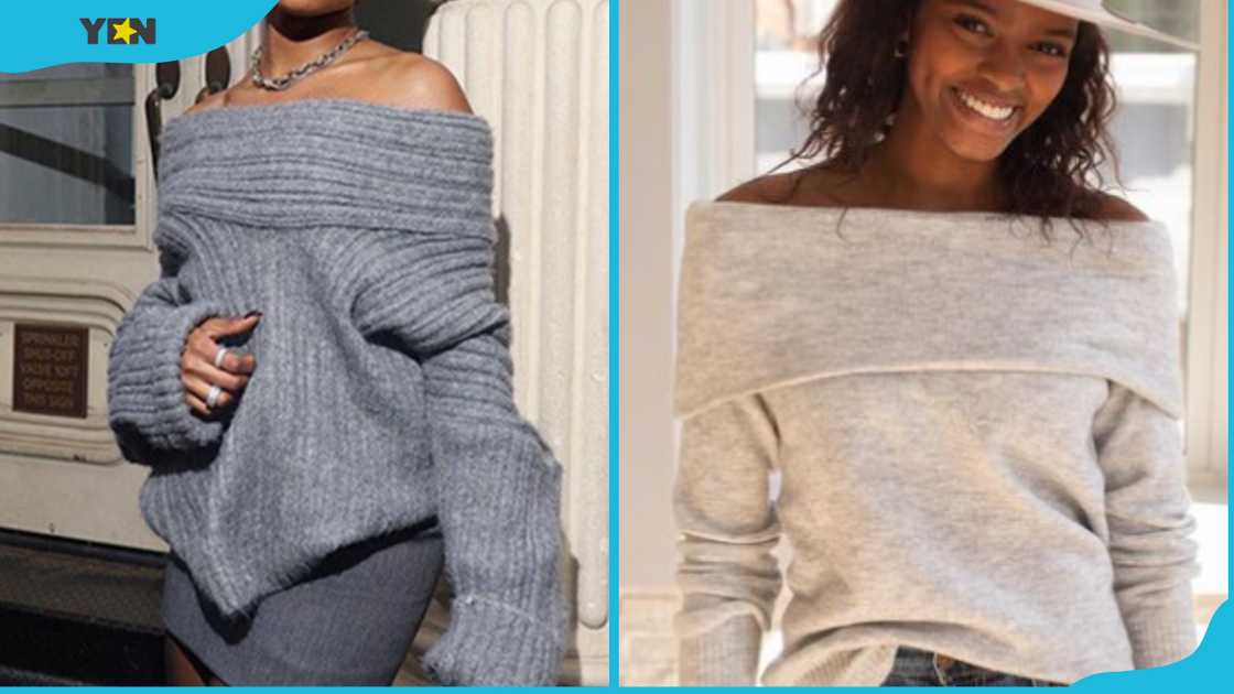 Women in different types of off-shoulder sweaters Women in different types of off-shoulder sweaters