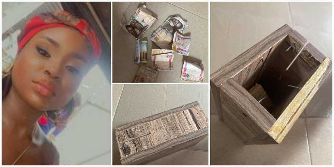 Reactions as Nigerian lady cries out after finding only 6k in a piggy bank she had been putting 1k per day for weeks