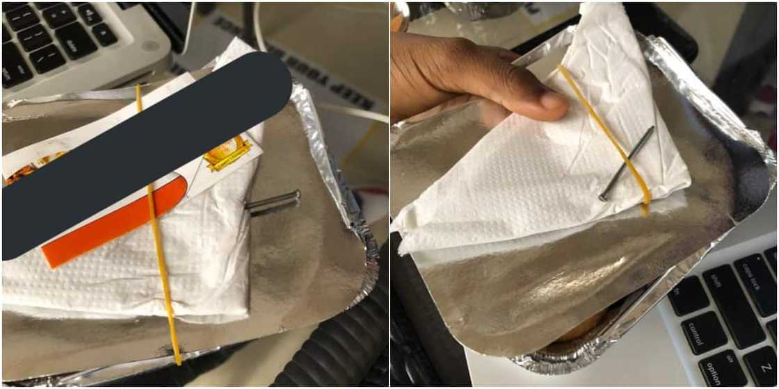 To chook beggy beggy: Massive reactions as Nigerian small chops vendor replaces toothpick with nails To chook beggy beggy: Massive reactions as Nigerian small chops vendor replaces toothpick with nails