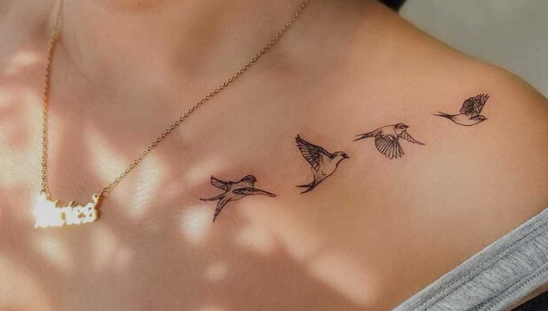 Flying bird collarbone tattoo