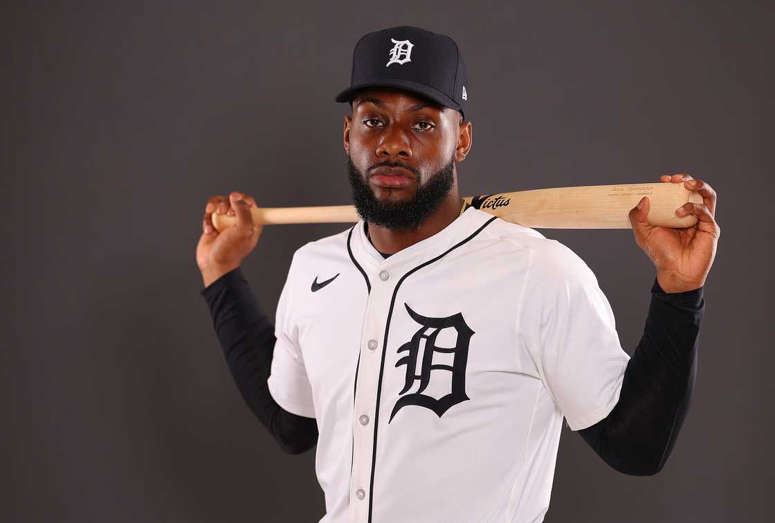 Akil Baddoo of the Detroit Tigers poses for a portrait during photo day at Publix Field