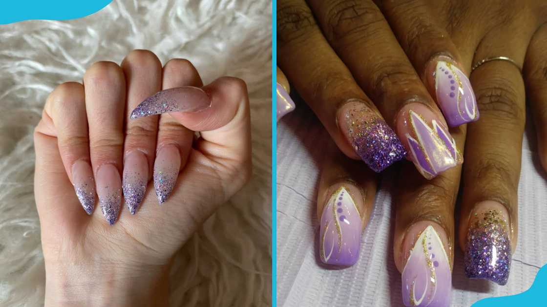 Lavender gradient glitter nails