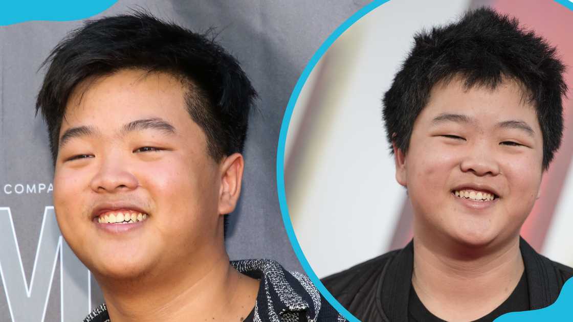 Hudson Yang at the "Emergency Declaration" screening (L) and Warner Bros.' premiere (R).