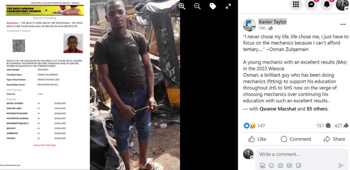 Photo of Osman's WASSCE results. Photo of Osman's WASSCE results.