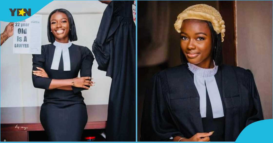 Photo of Efua, a Ghanaian lady nicely dressed in her lawyer's robe after being called to the Ghana Bar.