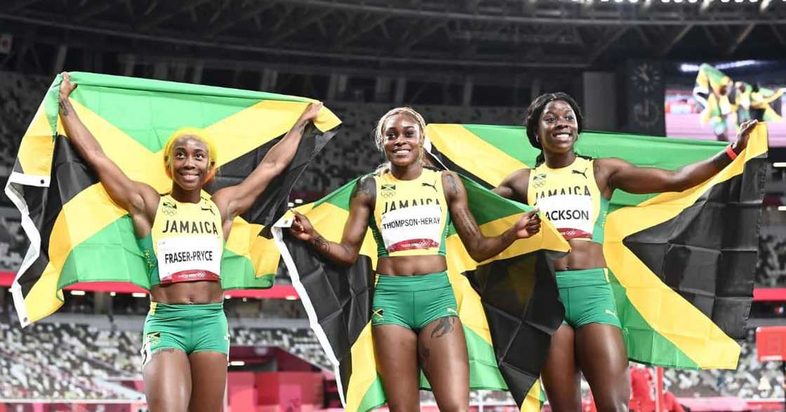 Olympics, Jamaica, female runners, gold, silver, bronze, Elaine Thompson-Herah, breaks record Olympics, Jamaica, female runners, gold, silver, bronze, Elaine Thompson-Herah, breaks record