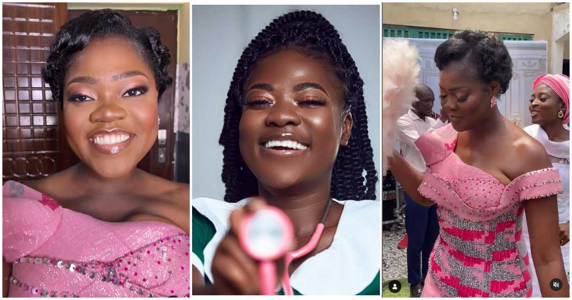 Asantewaa (middle) and her lookalike Akosua (sides) in photos.