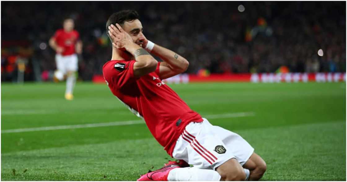 Bruno Fernandes celebrates after scoring for Man United. Photo: Getty Images. Bruno Fernandes celebrates after scoring for Man United. Photo: Getty Images.