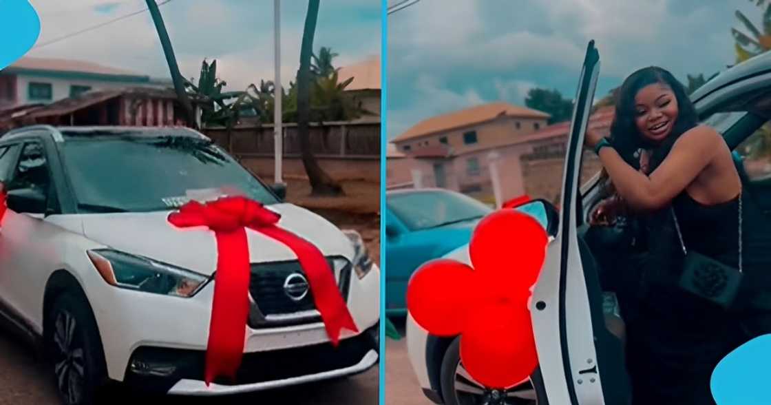 Ghanaian woman, romantic boyfriend, car gift, birthday, ecstatic mood Ghanaian woman, romantic boyfriend, car gift, birthday, ecstatic mood