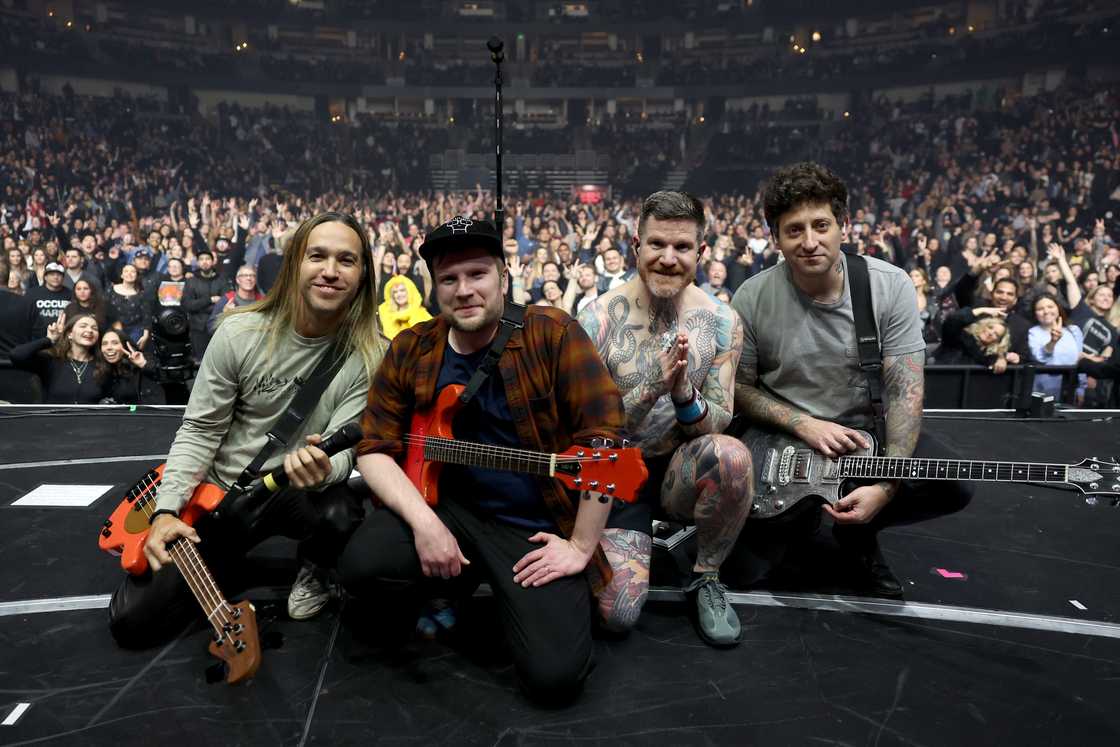 From left to right: Pete Wentz, Patrick Stump, Andy Hurley, and Joe Trohman From left to right: Pete Wentz, Patrick Stump, Andy Hurley, and Joe Trohman