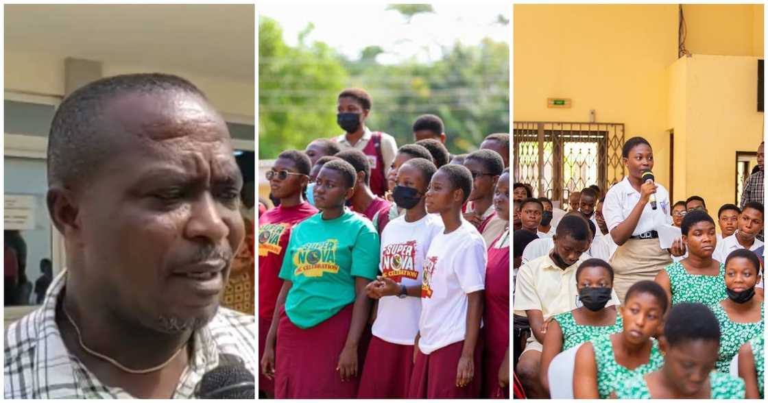 Photo of Ghanaian parent and two student of schools Photo of Ghanaian parent and two student of schools