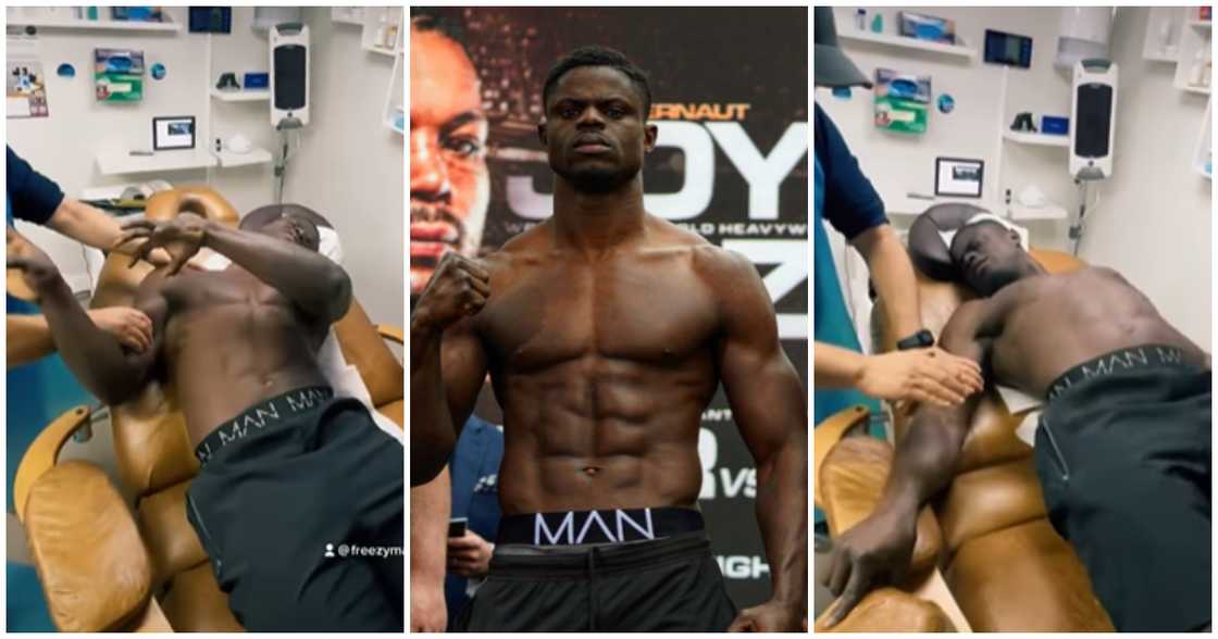 Freezy MacBones receiving electric massage after his win Freezy MacBones receiving electric massage after his win