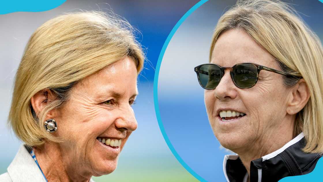 Sheila Ford Hamp looks on before the game against the Philadelphia Eagles (L). She looks on during the Detroit Lions Training Camp on 27 July 2022 (R)