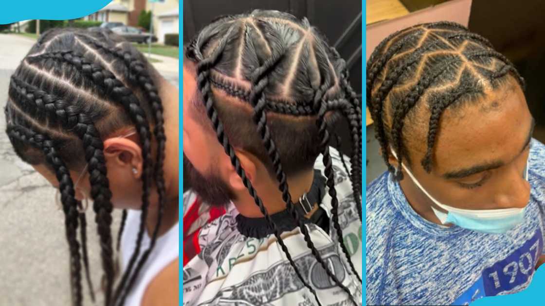 Classic Pop Smoke braids with cornrows (R), long Pop Smoke braids (M) and zig-zag Pop Smoke braids (L)