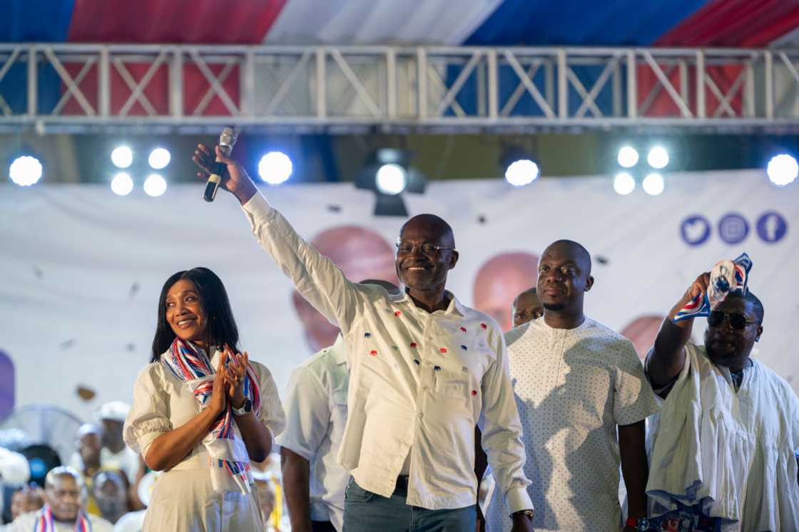 Kennedy Ohene Agyapong, takes the stage to address supporters after the declaration of the winner