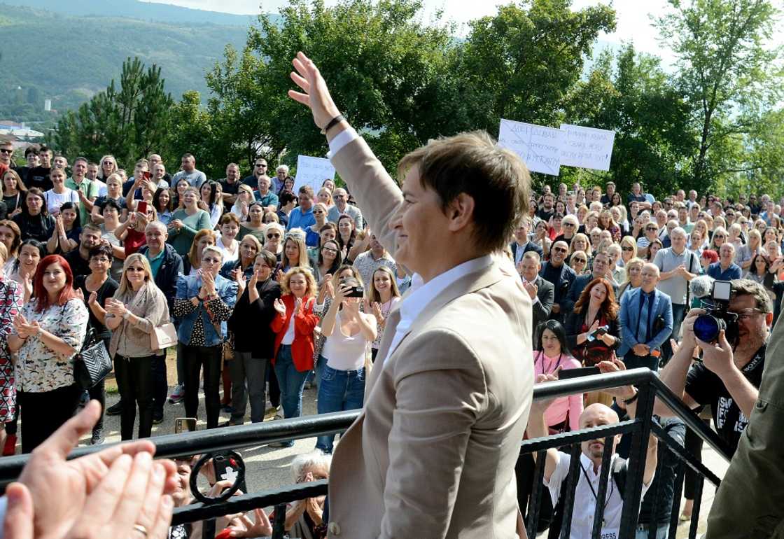 Serbia's Prime Minister Ana Brnabic waves to gathered local Serbs in the ethnically divided city of Mitrovica Serbia's Prime Minister Ana Brnabic waves to gathered local Serbs in the ethnically divided city of Mitrovica