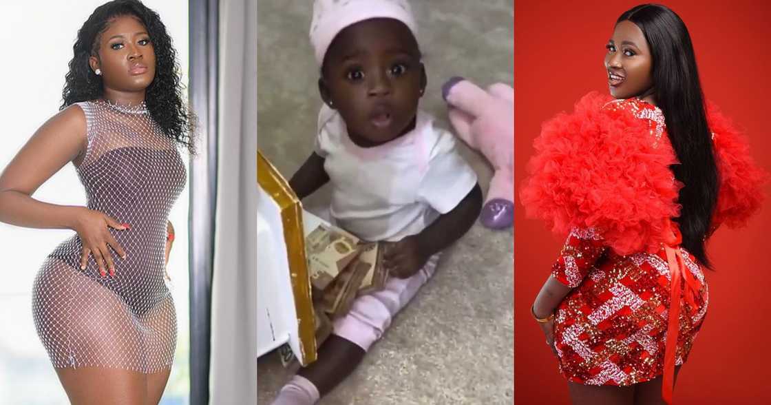 Fella Makafui Sprays Over GHC30k On Her Daughter Island In New Video; Fans React